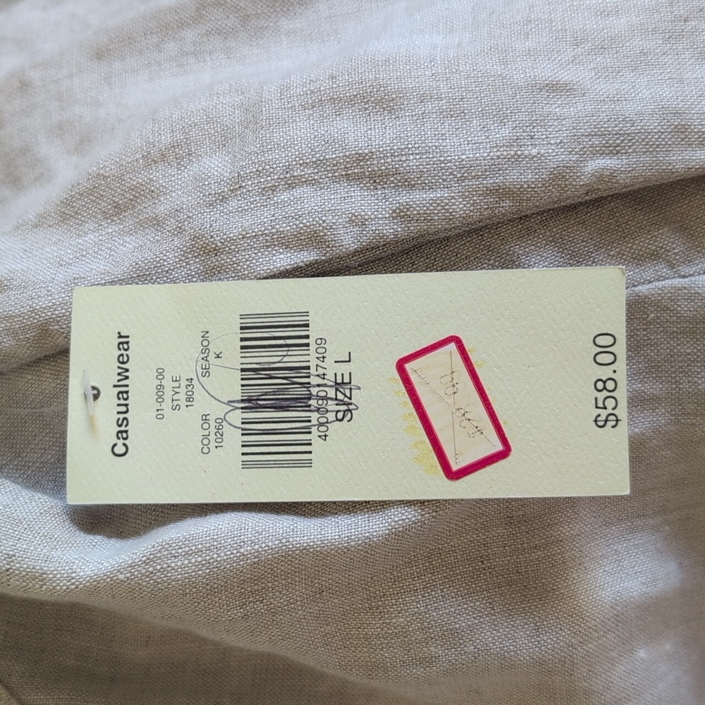 Valerie Stevens Beige Linen Button Down Shirt Large NWT - Picture 5 of 5